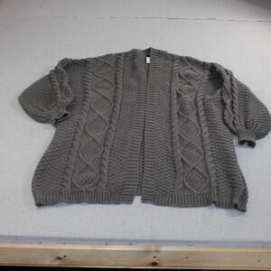 Arula Cardigan Sweater Women A 1X Gray Cable Knit Open Balloon Sleeve Boho Duste